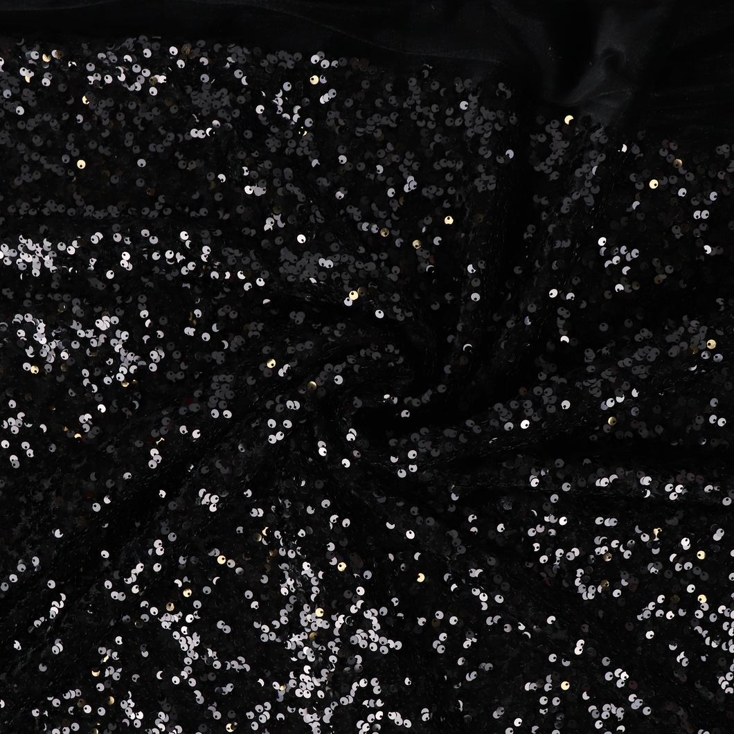 Deadstock Stretch Velvet Sequins - Black