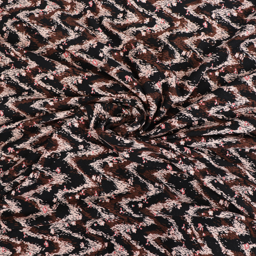 Deadstock Viscose Jersey - Peach + Chocolate Zigzag