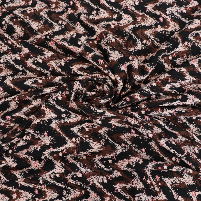 Deadstock Viscose Jersey - Peach + Chocolate Zigzag