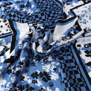 Deadstock Viscose Satin Jacquard - Patchwork Floral & Checkerboard - SALE