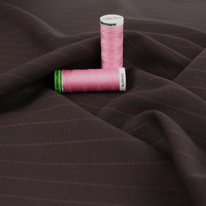 Deadstock Wool Suiting - Chocolate Brown + Rose Pink Pinstripe