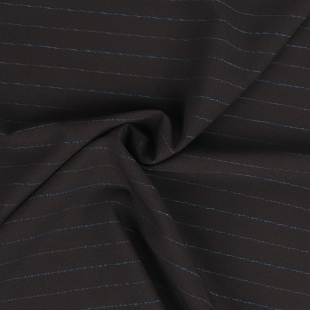 Deadstock Wool Suiting - Dark Brown + Blue Pinstripe