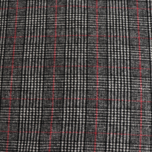 Deadstock Double Faced Wool Blend - Black, White + Red Check
