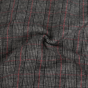 Deadstock Double Faced Wool Blend - Black, White + Red Check