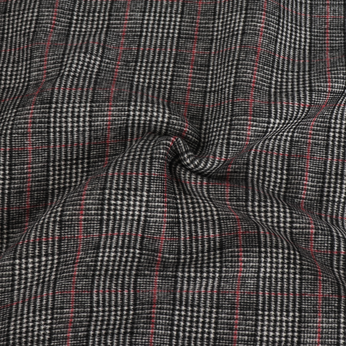 Deadstock Double Faced Wool Blend - Black, White + Red Check