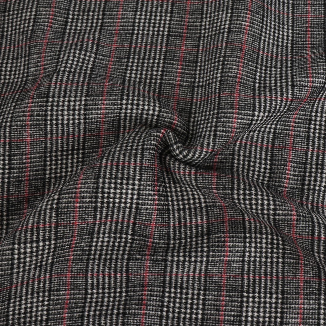Deadstock Double Faced Wool Blend - Black, White + Red Check
