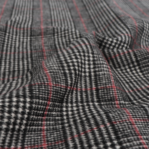 Deadstock Double Faced Wool Blend - Black, White + Red Check