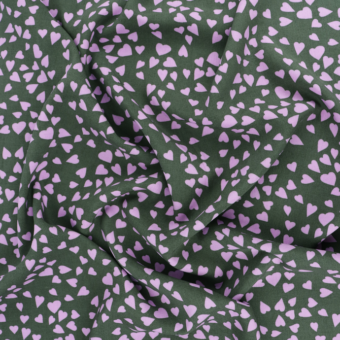 Viscose Lawn with Lenzing™️ EcoVero™️ viscose fibres - Shower Of Hearts - Green + Lilac