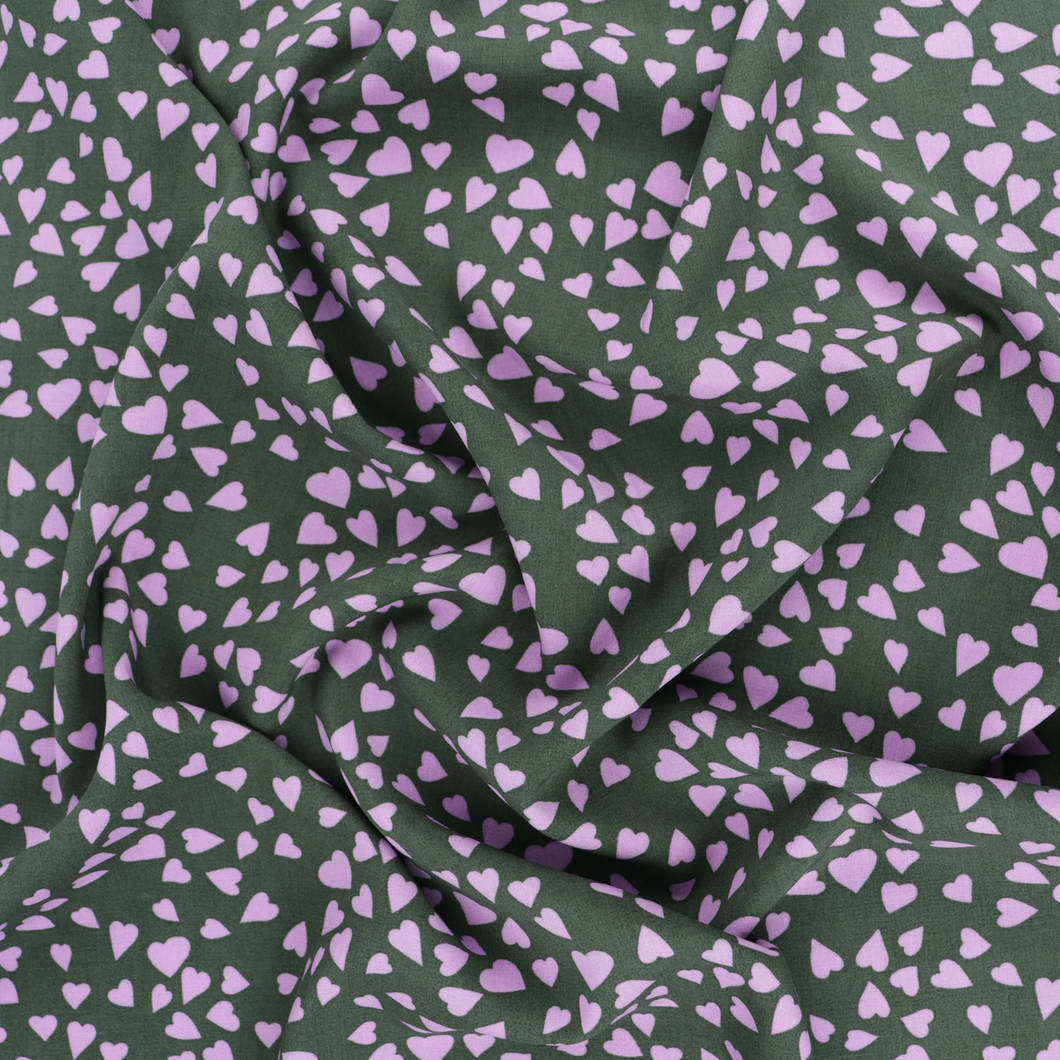 Viscose Lawn with Lenzing™️ EcoVero™️ viscose fibres - Shower Of Hearts - Green + Lilac