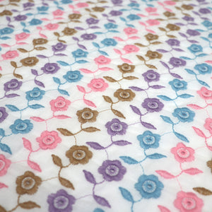Cotton Poplin - Embroidered Pastel Flowers