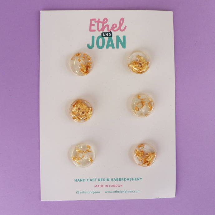 Buttons 17mm - 6 Pack - Gold Marbles - Ethel & Joan