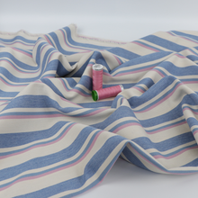 Lightweight Denim - Rose Pink + Blue Stripes - END OF BOLT 40cm