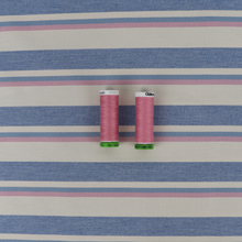 Lightweight Denim - Rose Pink + Blue Stripes - END OF BOLT 40cm