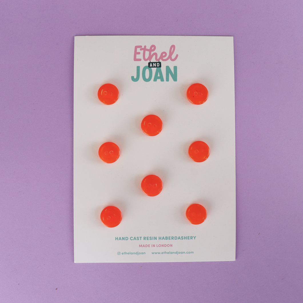 Buttons 14mm - 8 Pack - Tangerine - Ethel & Joan