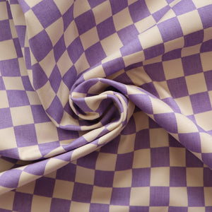 Checkerboard Cotton Twill - Pigeon Wishes - Purple & Cream