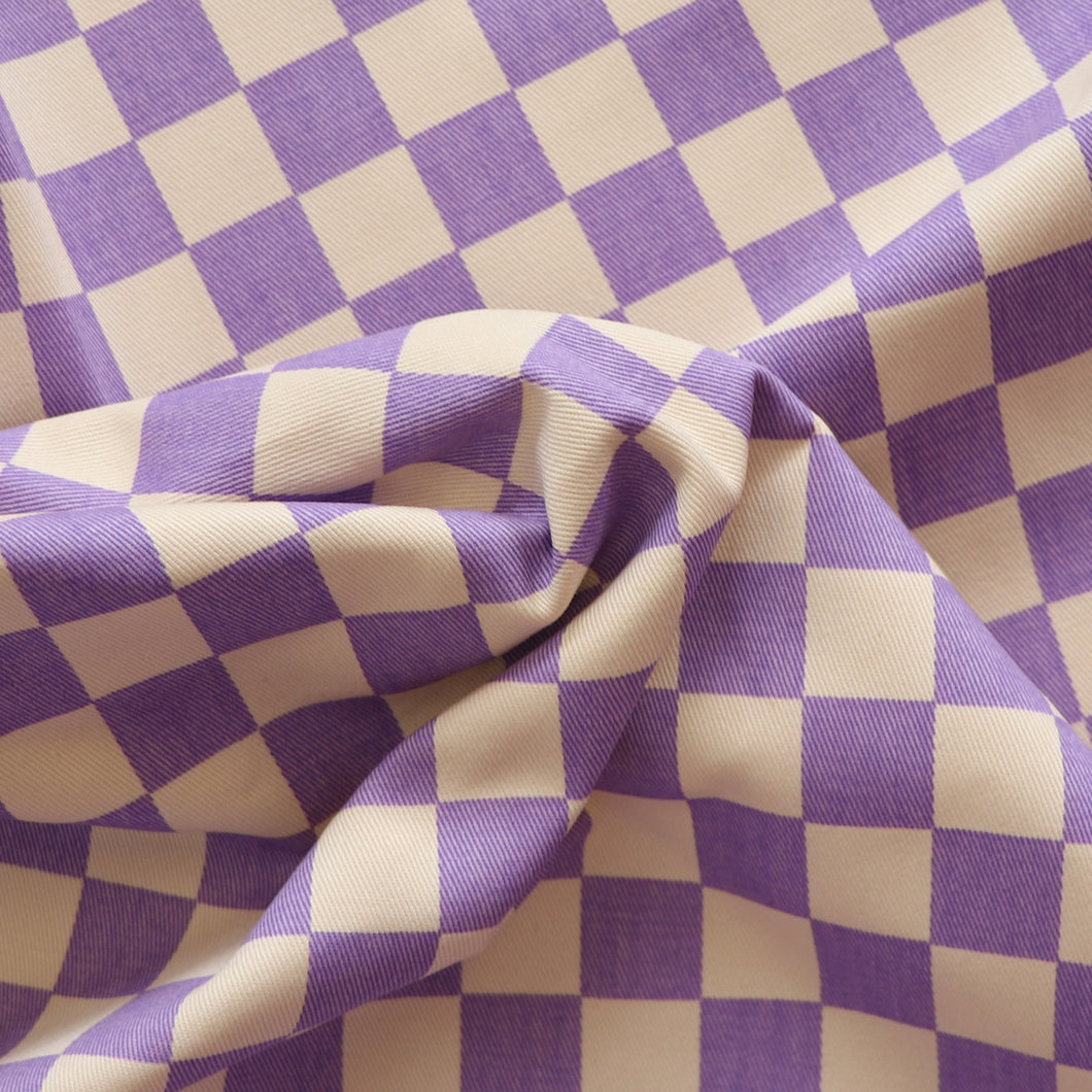 Checkerboard Cotton Twill - Pigeon Wishes - Purple & Cream