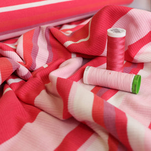Ribbed Jersey Knit - Pink & Red Stripe - END OF BOLT 37cm