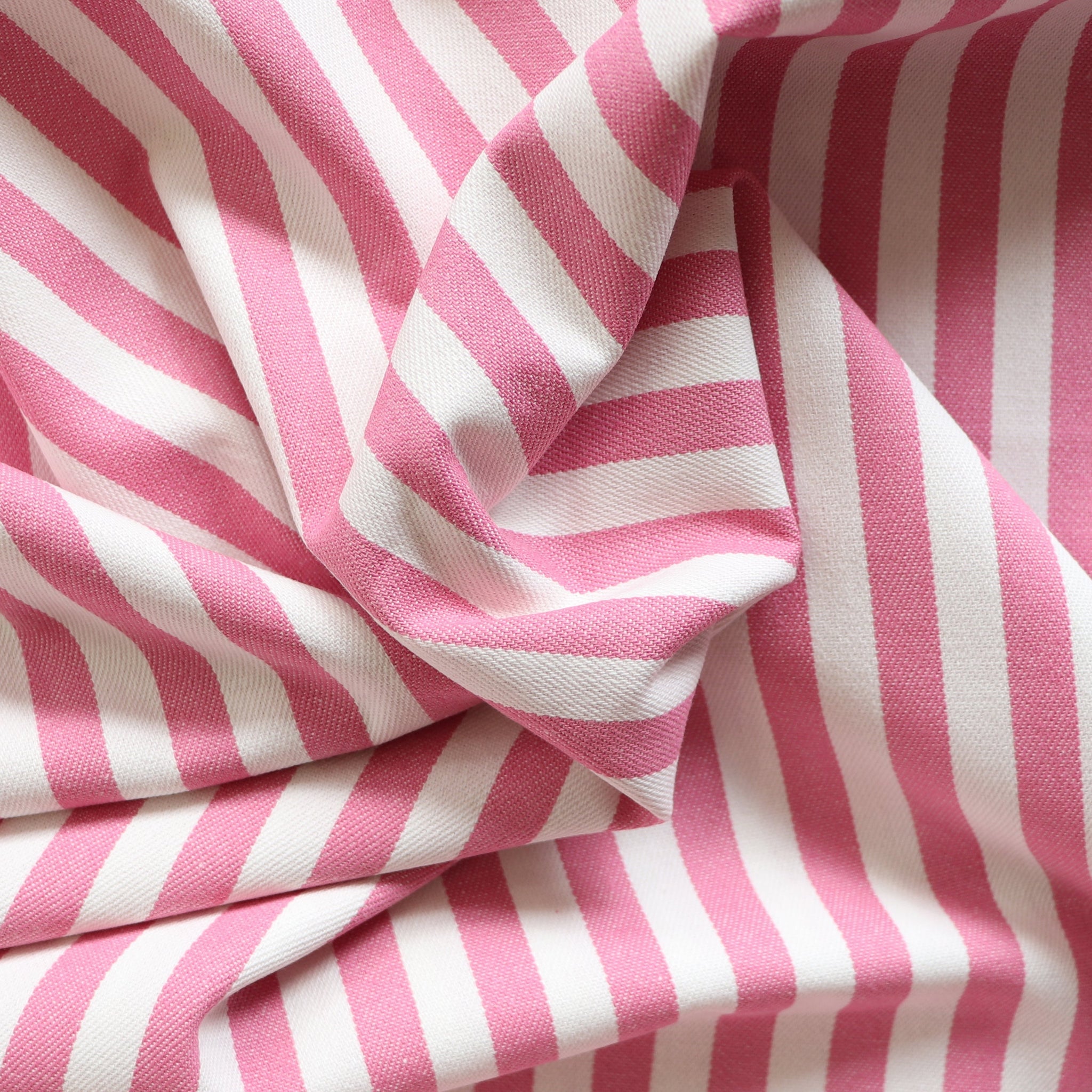 Dressmaking Cotton Denim Hickory Stripe - Pink and White