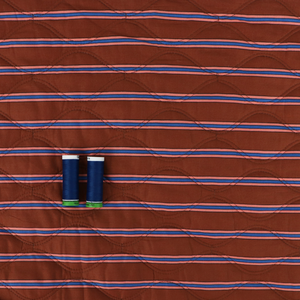 Quilted Cotton Double Sided Fabric - Flowers + Stripes - Brown + Blue