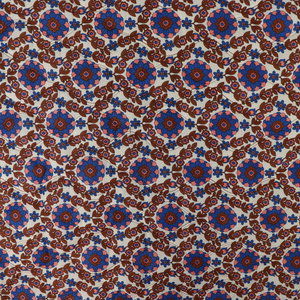 Quilted Cotton Double Sided Fabric - Flowers + Stripes - Brown + Blue