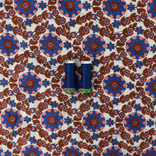 Quilted Cotton Double Sided Fabric - Flowers + Stripes - Brown + Blue