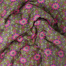 Quilted Cotton Double Sided Fabric - Flowers + Stripes - Green + Purple