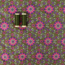 Quilted Cotton Double Sided Fabric - Flowers + Stripes - Green + Purple