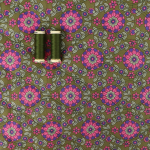 Quilted Cotton Double Sided Fabric - Flowers + Stripes - Green + Purple