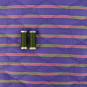 Quilted Cotton Double Sided Fabric - Flowers + Stripes - Green + Purple