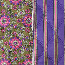 Quilted Cotton Double Sided Fabric - Flowers + Stripes - Green + Purple