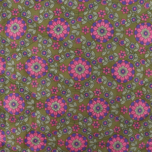 Quilted Cotton Double Sided Fabric - Flowers + Stripes - Green + Purple