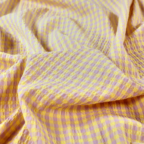 Seersucker - Rowan Gingham Lilac + Yellow - Fabric Godmother