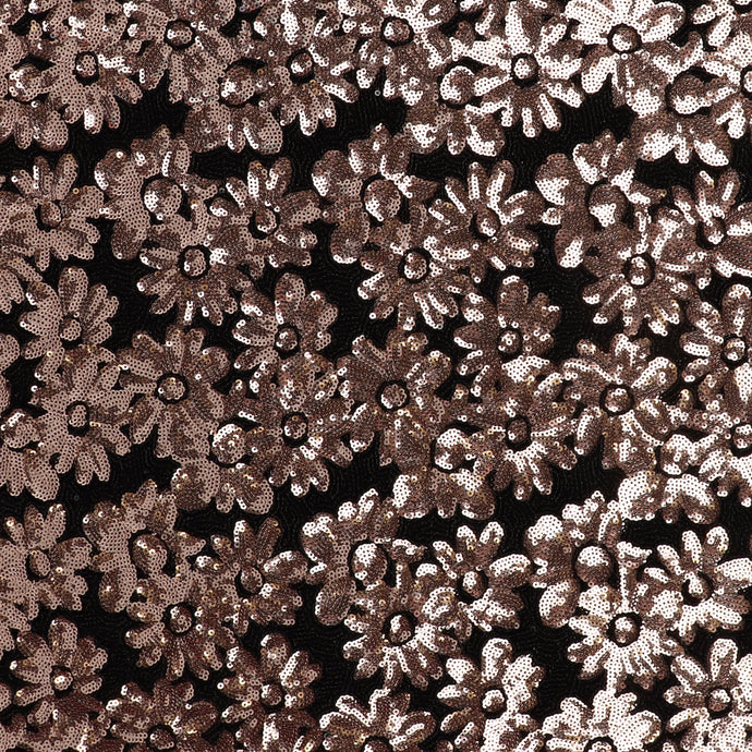 Tulle Sequins - Rose Gold Flowers + Velvet Sequins - END OF BOLT 120cm