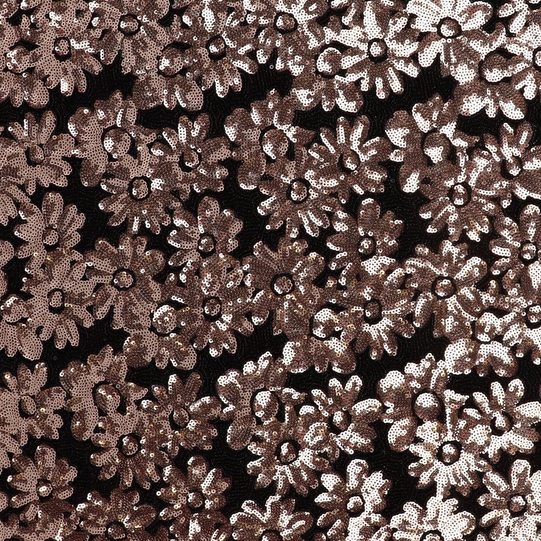 Tulle Sequins - Rose Gold Flowers + Velvet Sequins - END OF BOLT 120cm