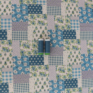 Cotton Linen Lightweight Canvas - Sevenberry Patchwork - Blue