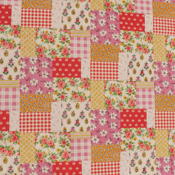 Cotton Linen Lightweight Canvas - Sevenberry Patchwork - Pink