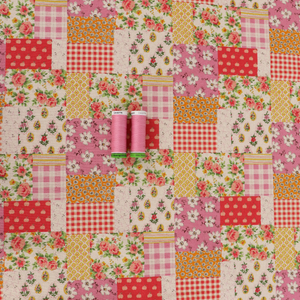 Cotton Linen Lightweight Canvas - Sevenberry Patchwork - Pink