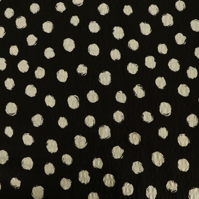 Cotton Seersucker - Sevenberry Spots - Black + Cream