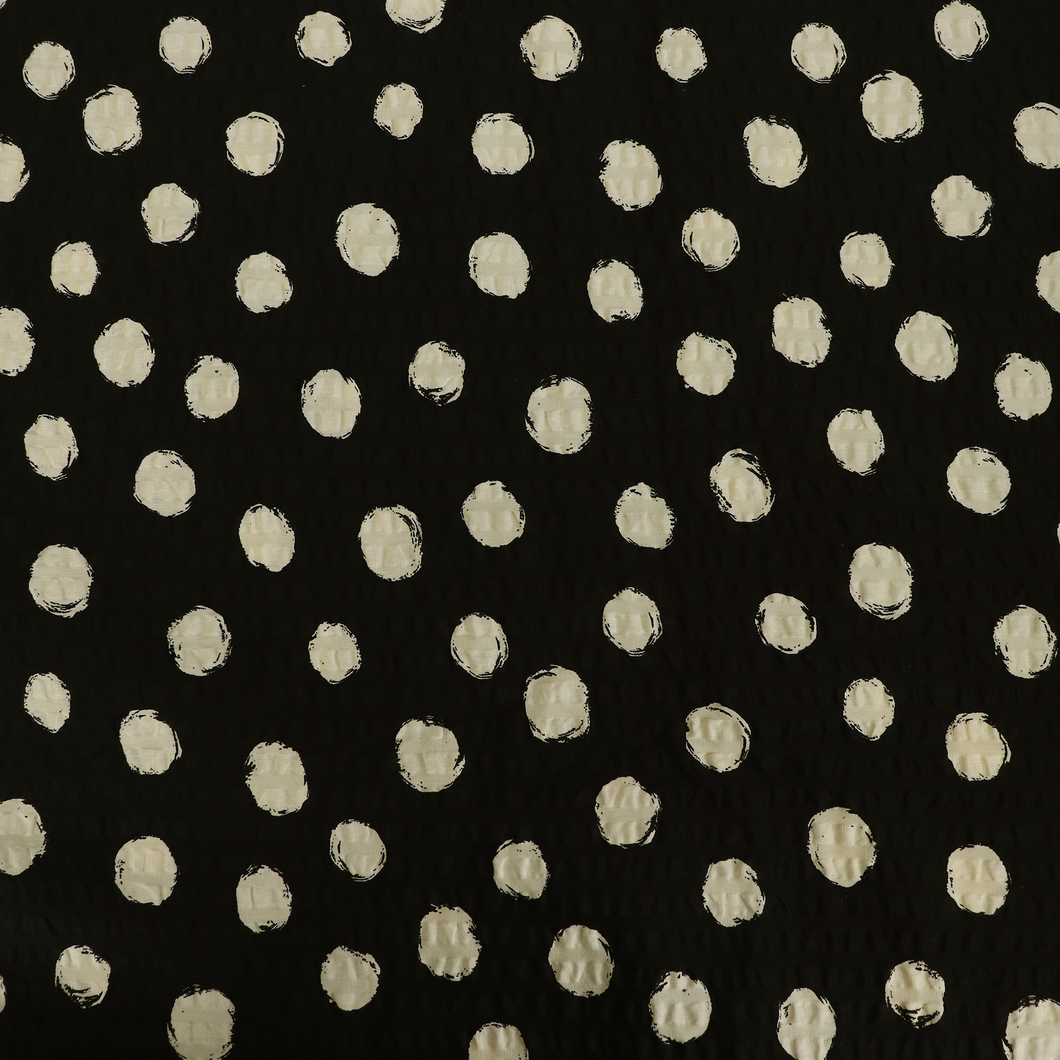 Cotton Seersucker - Sevenberry Spots - Black + Cream