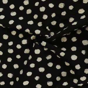 Cotton Seersucker - Sevenberry Spots - Black + Cream