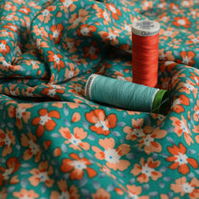 Viscose Poplin - Orange Floral Meadow - END OF BOLT 148cm