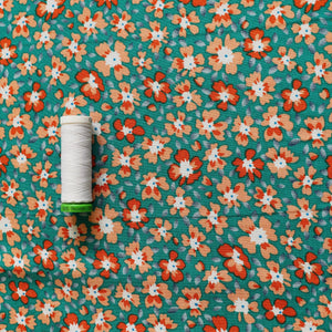 Viscose Poplin - Orange Floral Meadow - END OF BOLT 148cm