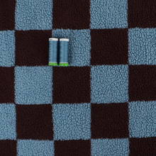 Teddy Sherpa Fleece Coating  - Checkerboard - Steel Blue + Maroon