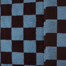Teddy Sherpa Fleece Coating  - Checkerboard - Steel Blue + Maroon