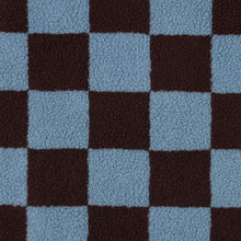 Teddy Sherpa Fleece Coating  - Checkerboard - Steel Blue + Maroon