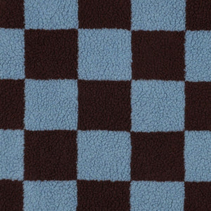 Teddy Sherpa Fleece Coating  - Checkerboard - Steel Blue + Maroon
