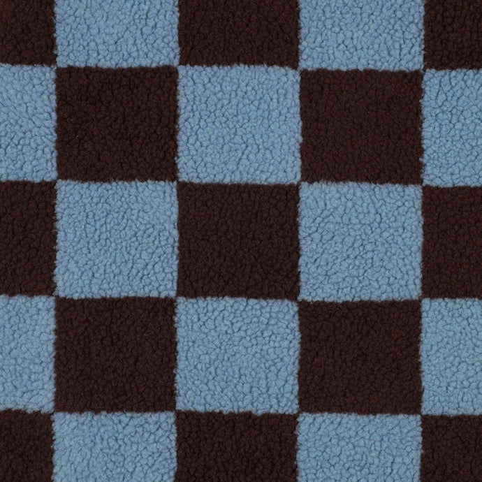 Teddy Sherpa Fleece Coating  - Checkerboard - Steel Blue + Maroon