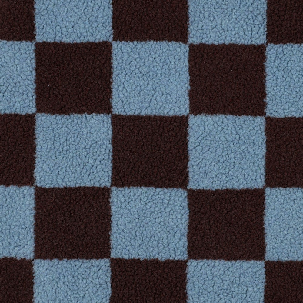 Teddy Sherpa Fleece Coating  - Checkerboard - Steel Blue + Maroon