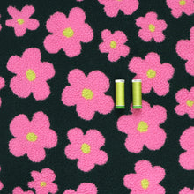 Teddy Sherpa Fleece Coating  - Flower Power - Green + Pink