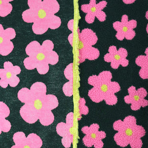 Teddy Sherpa Fleece Coating  - Flower Power - Green + Pink